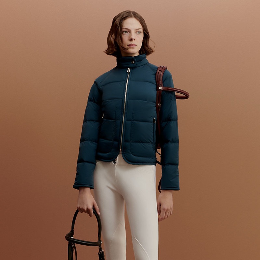 Hermes Piumino Lightweight Deep Teal Puffer Jacket size XS